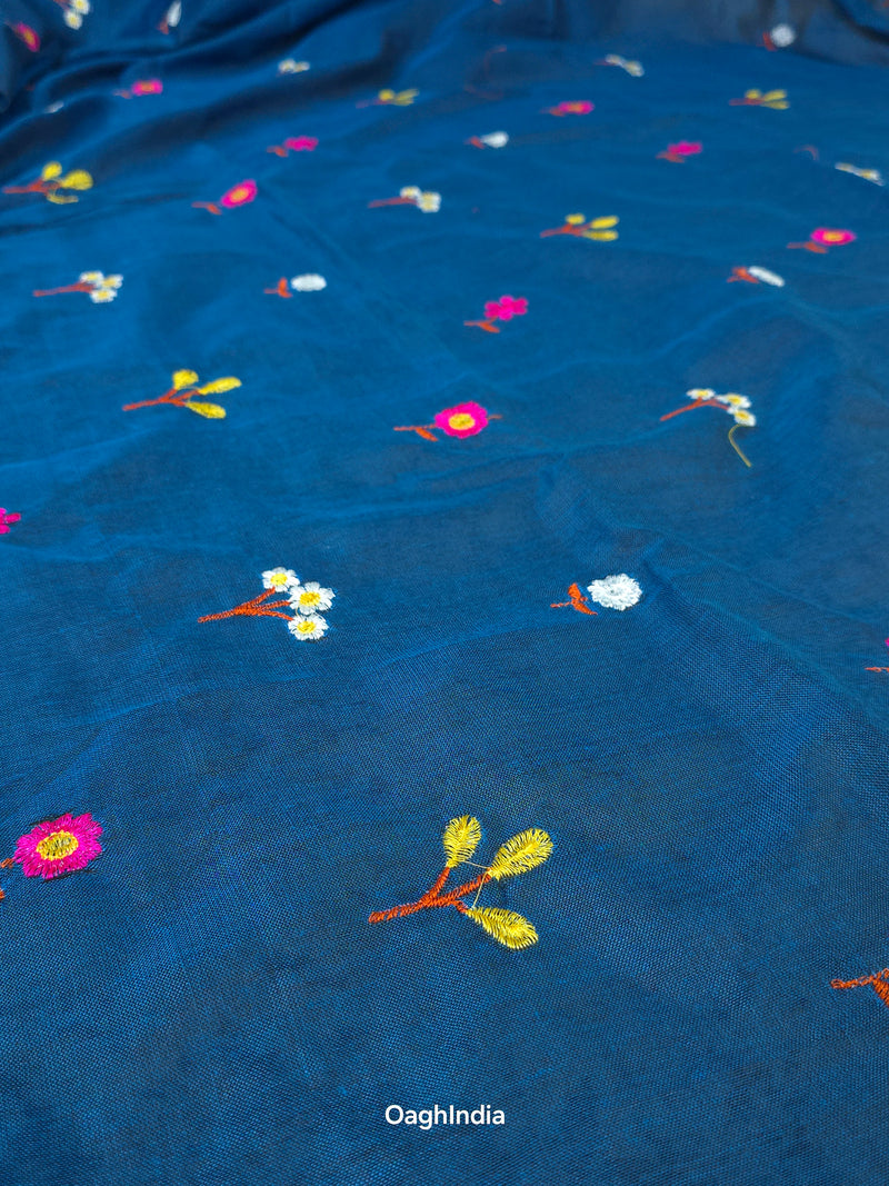 PhoolRani : Soft Cotton flower embroidery saree (Royal Blue)