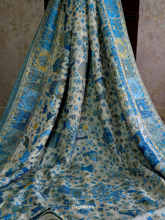 Tree of Life (Moonlight) : Authentic Kashmiri Kani Saree