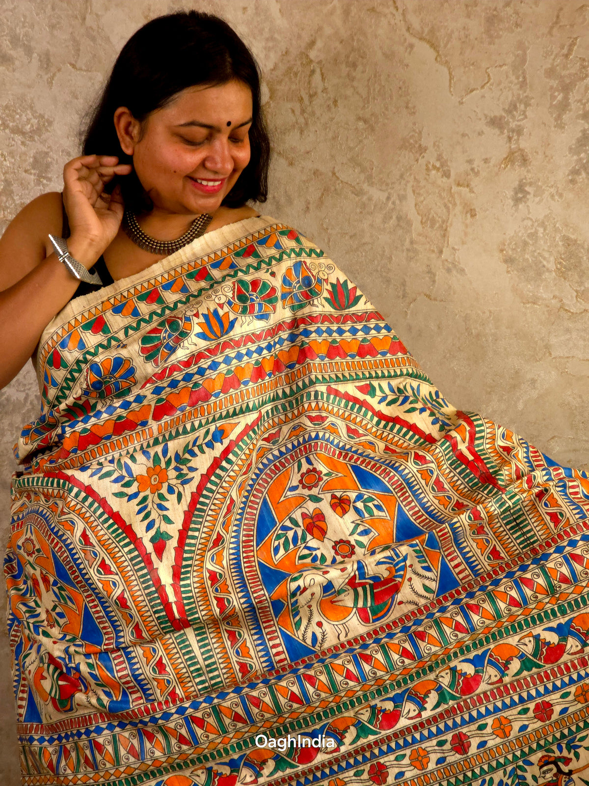 Bhoomija : Pure Silk Hand Painted Madhubani Art Saree (Silk Mark)