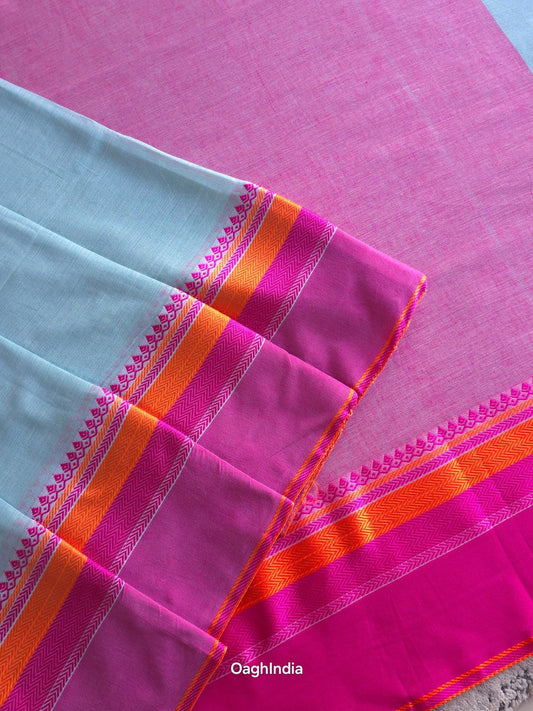 Mint Blue : Pure Cotton Handloom Saree