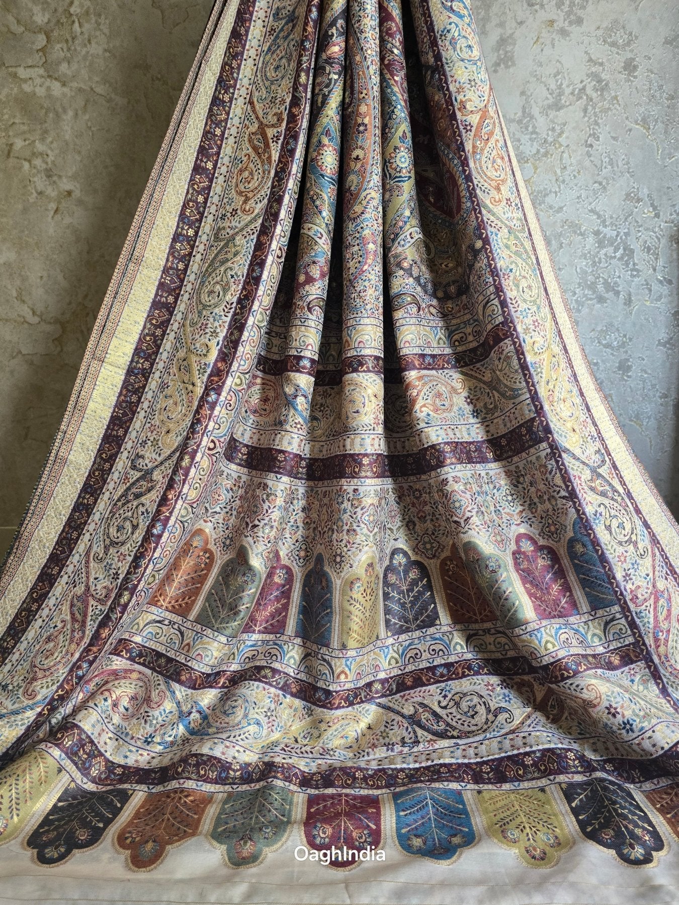 Noor (Milky White) : Authentic Kashmiri Saree - Oagh India