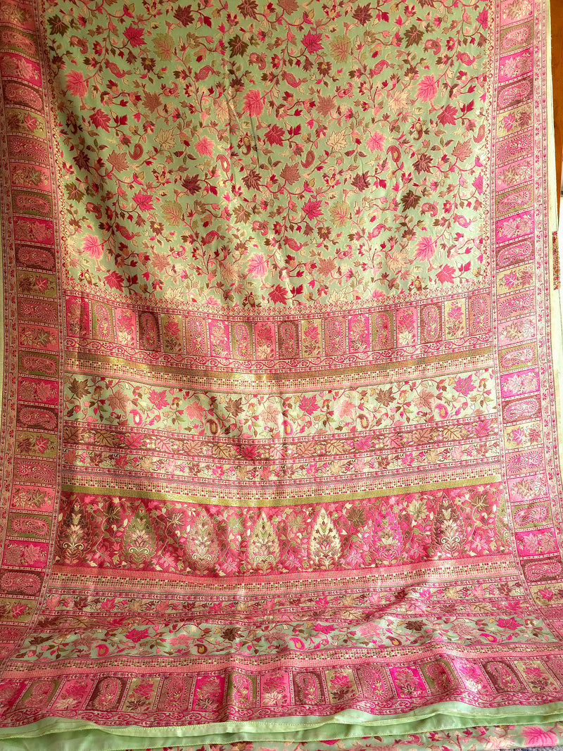 Parajika (Pistachio & Pink): Authentic Kashmiri Kani Saree