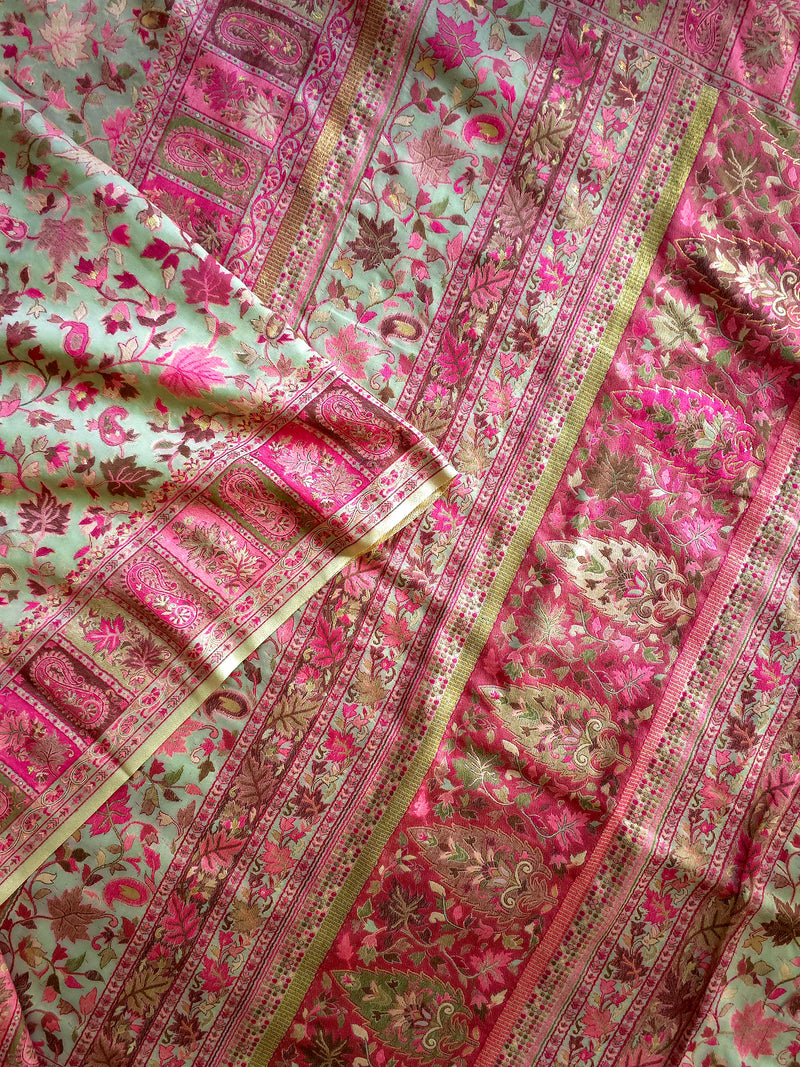 Parajika (Pistachio & Pink): Authentic Kashmiri Kani Saree