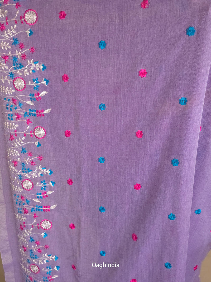 PhoolRani : Soft Cotton flower embroidery saree (Lavender)