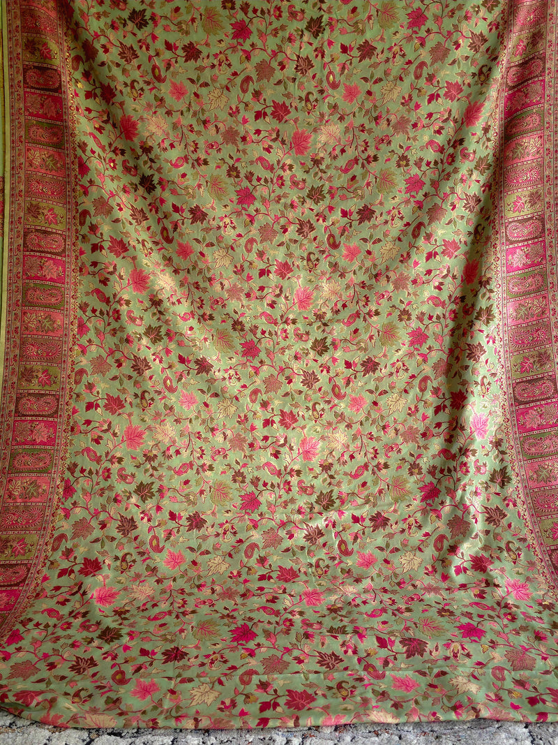 Parajika (Pistachio & Pink): Authentic Kashmiri Kani Saree