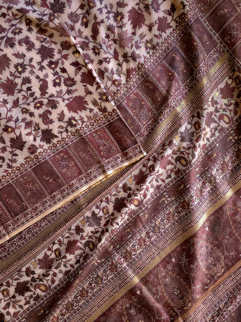 Parajika - Brown Monochrome : Authentic Kashmiri Kani Saree