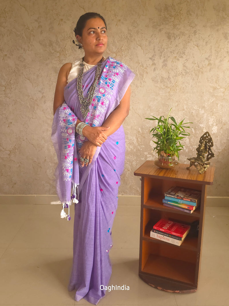 PhoolRani : Soft Cotton flower embroidery saree (Lavender)