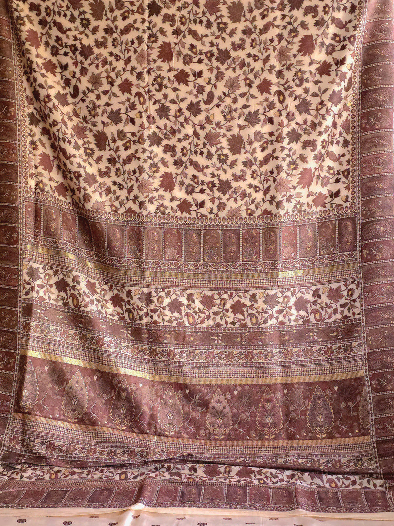 Parajika - Brown Monochrome : Authentic Kashmiri Kani Saree