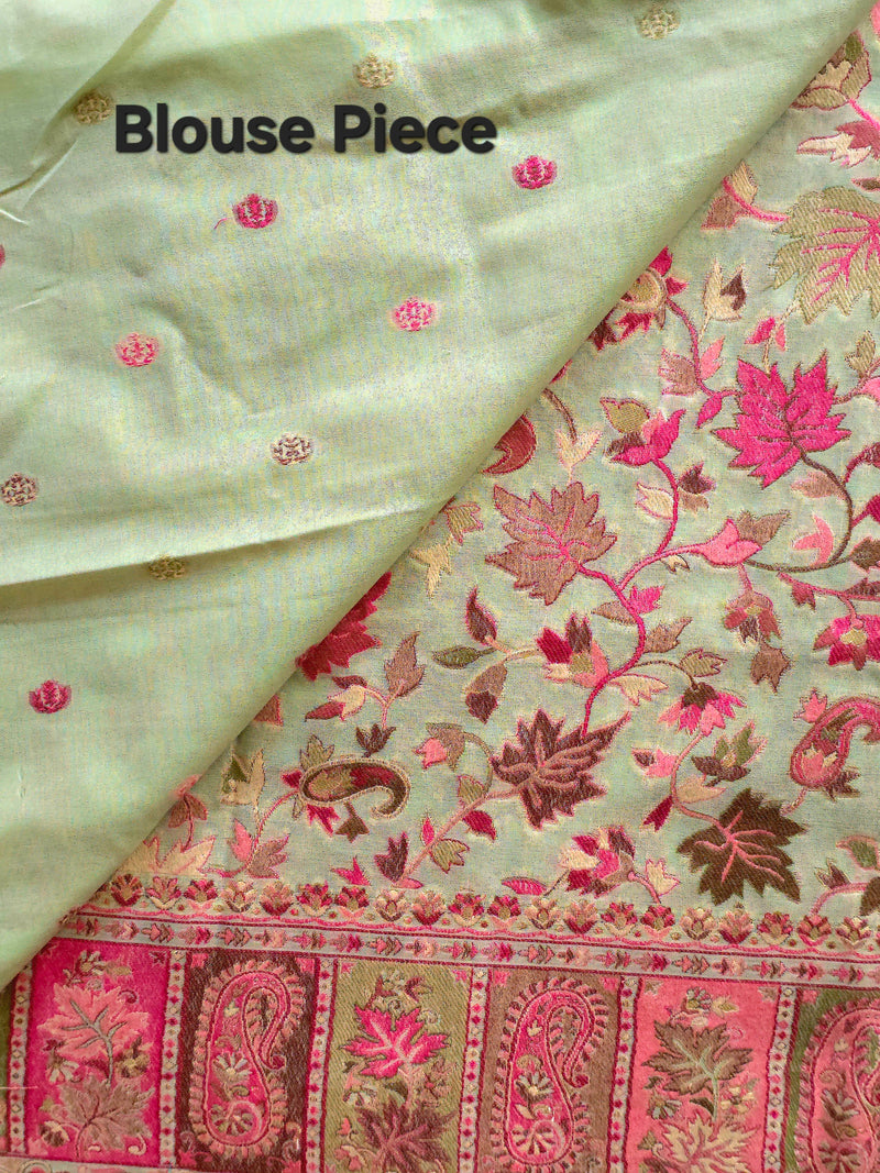 Parajika (Pistachio & Pink): Authentic Kashmiri Kani Saree
