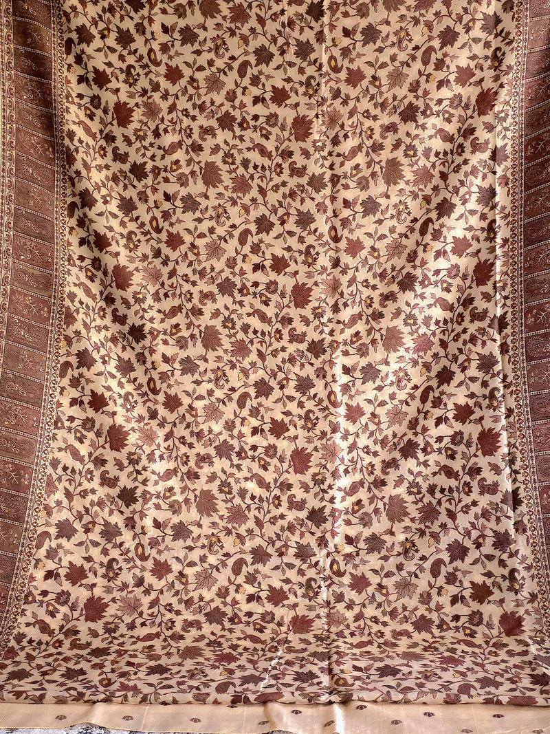 Parajika - Brown Monochrome : Authentic Kashmiri Kani Saree