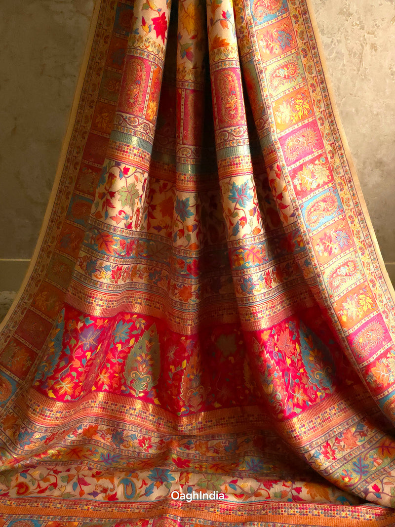 Zooni (Off-White) : Authentic Kashmiri Kani Saree
