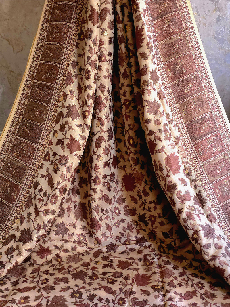 Parajika - Brown Monochrome : Authentic Kashmiri Kani Saree
