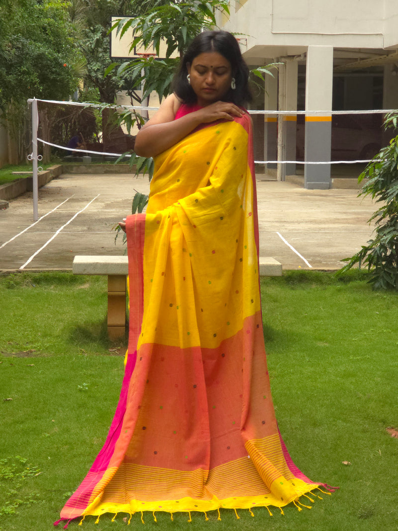 Thenmozhi – Pure Cotton Yellow Saree