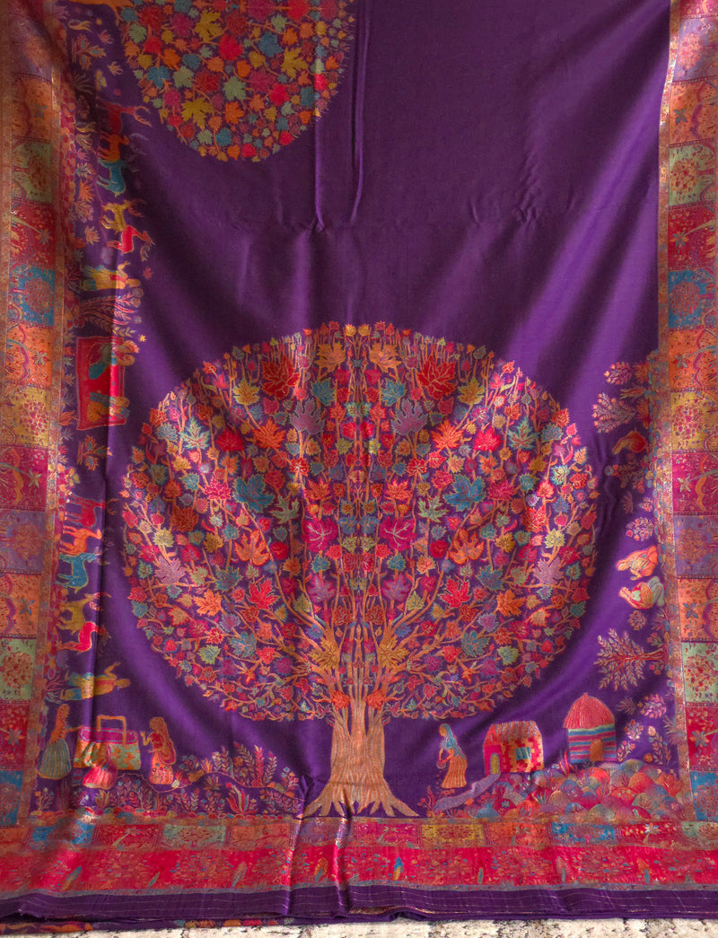Tree of Life : Purple : Authentic Kashmiri Kani Saree