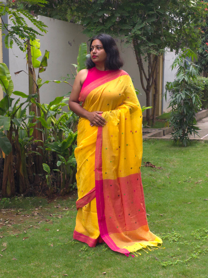 Thenmozhi – Pure Cotton Yellow Saree