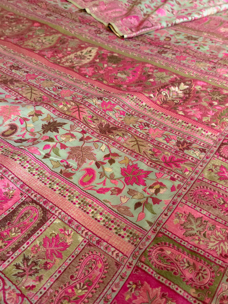 Parajika (Pistachio & Pink): Authentic Kashmiri Kani Saree