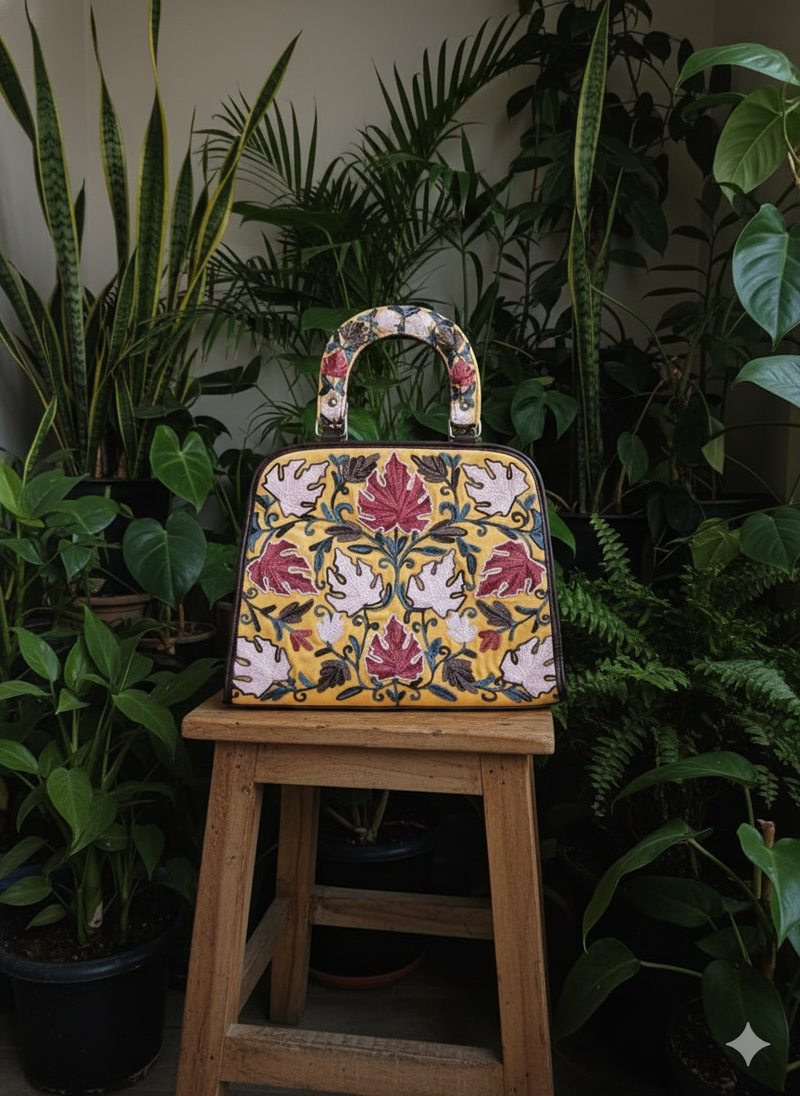The SoBo Tote - Yellow | Embroidered Velvet Floral Tote for Women
