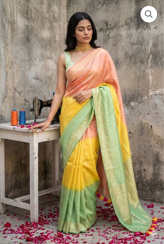 Ombre Dopahar | Metallic Ombre Handloom Tissue Saree