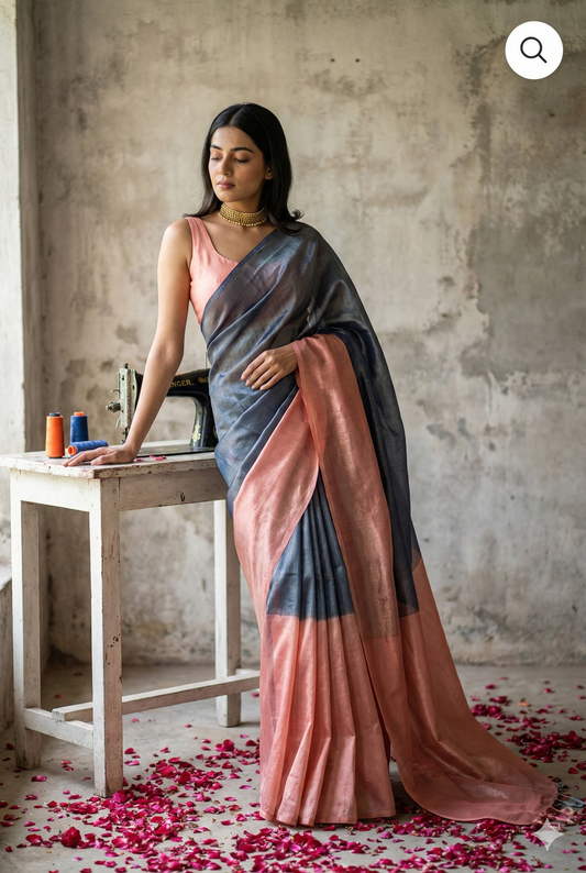 Ombre Evening  | Metallic Ombre Handloom Tissue Saree