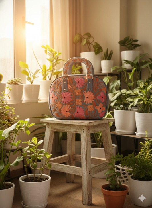 The Malé Travel Bag - Grey | Embroidered Velvet Floral Travel Bag