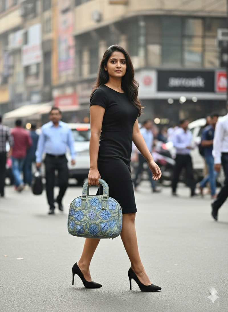 The Malé Travel Bag - Slate Grey | Embroidered Velvet Floral Travel Bag