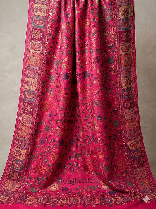 Parijat - Cherry Pink Monochrome : Authentic Kashmiri Saree
