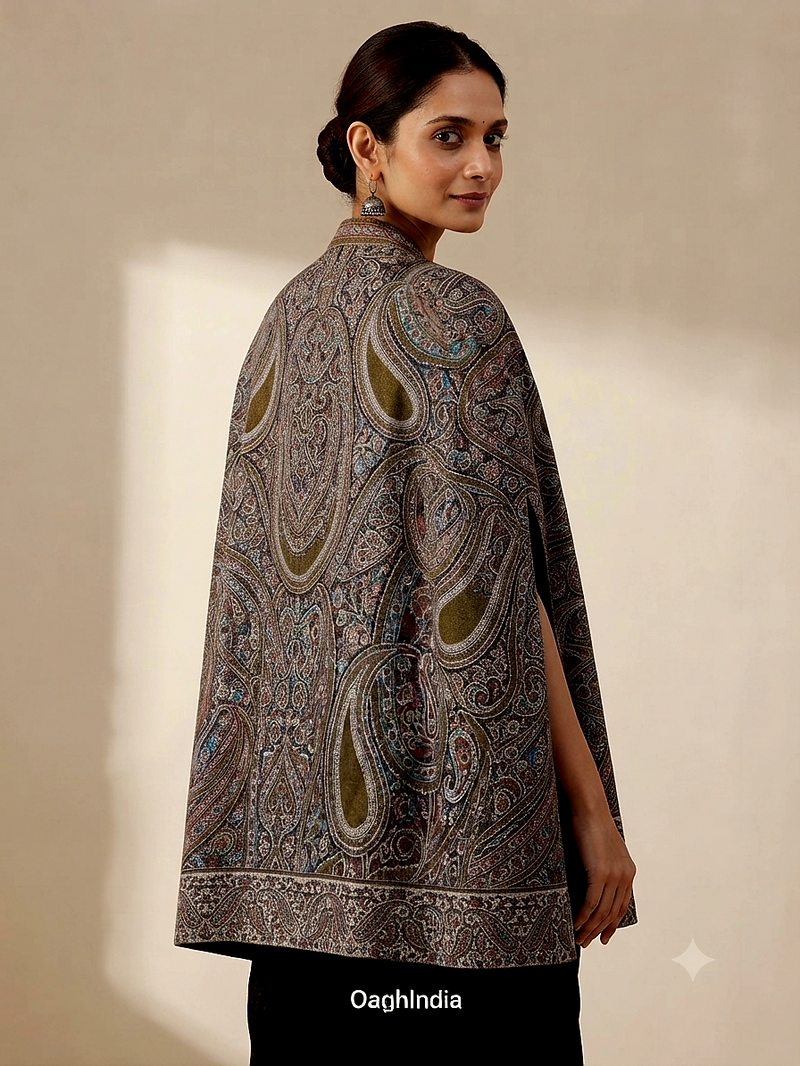 Shishur (Sheen): Women Kashmiri Heritage Cape - Olive (M-L)