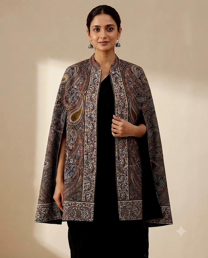Shishur (Sheen): Women Kashmiri Heritage Cape - Olive (M-L)