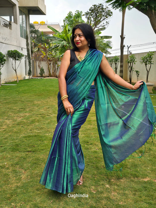 Turquoise Green Handloom Tissue Saree