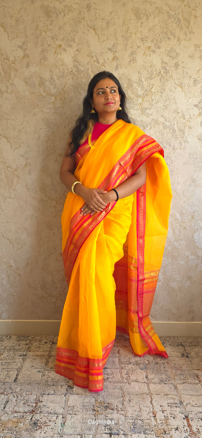 Tamhini: Pure kota doria cotton sarees with exquisite zari chit border (Sun Yellow)