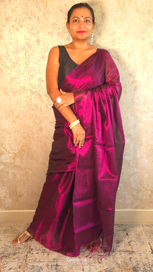 Black Pink Handloom Tissue Saree