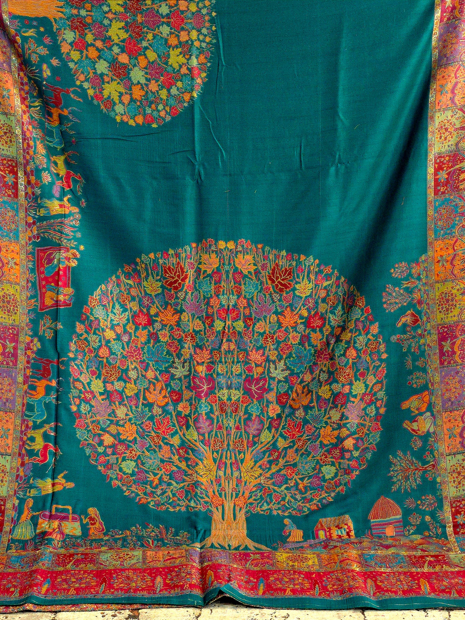 Tree of Life : Green : Authentic Kashmiri Kani Saree