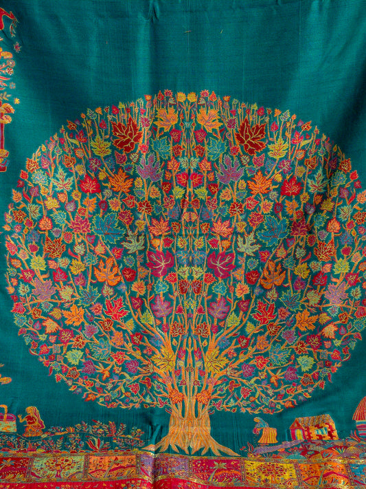 Tree of Life : Green : Authentic Kashmiri Kani Saree