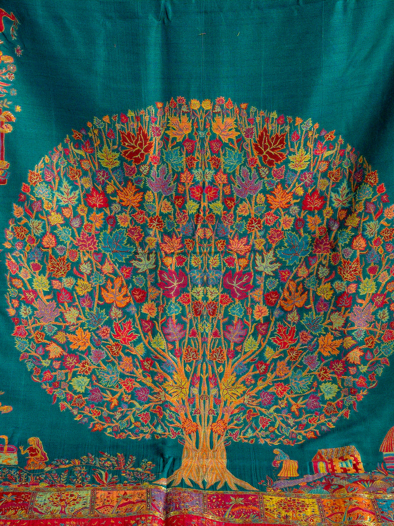 Tree of Life : Green : Authentic Kashmiri Kani Saree