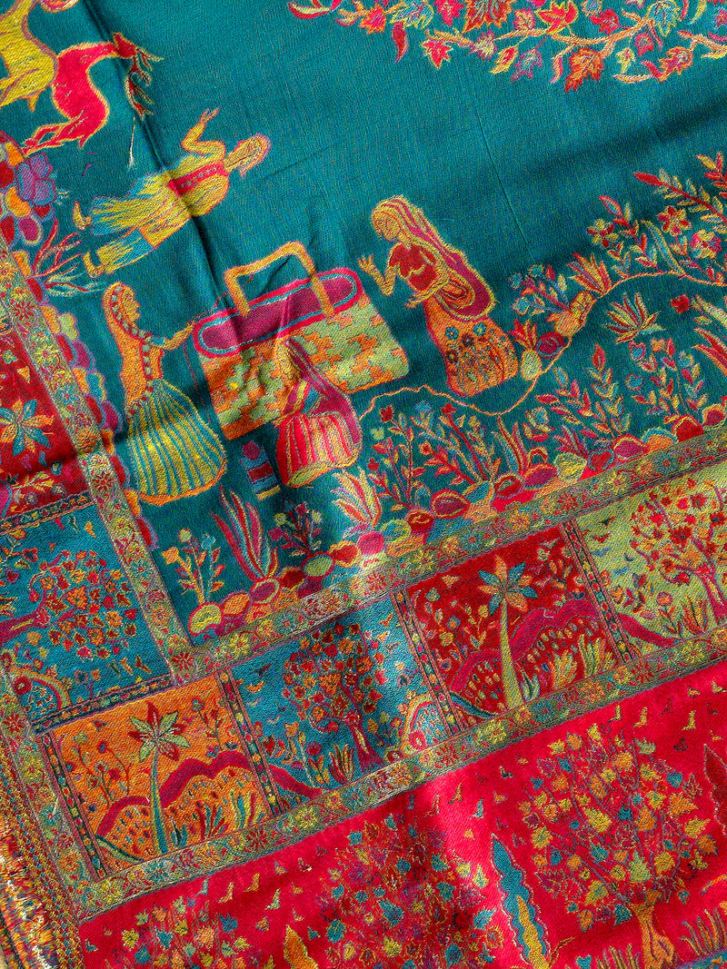 Tree of Life : Green : Authentic Kashmiri Kani Saree
