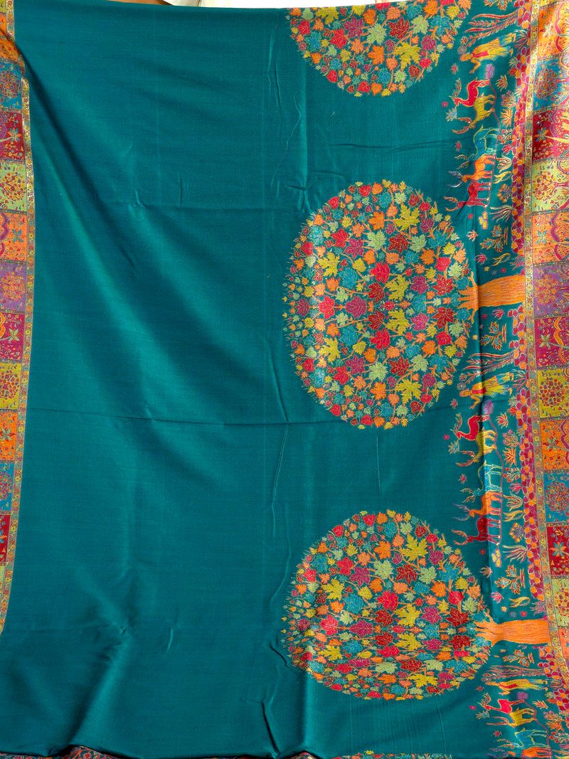 Tree of Life : Green : Authentic Kashmiri Kani Saree