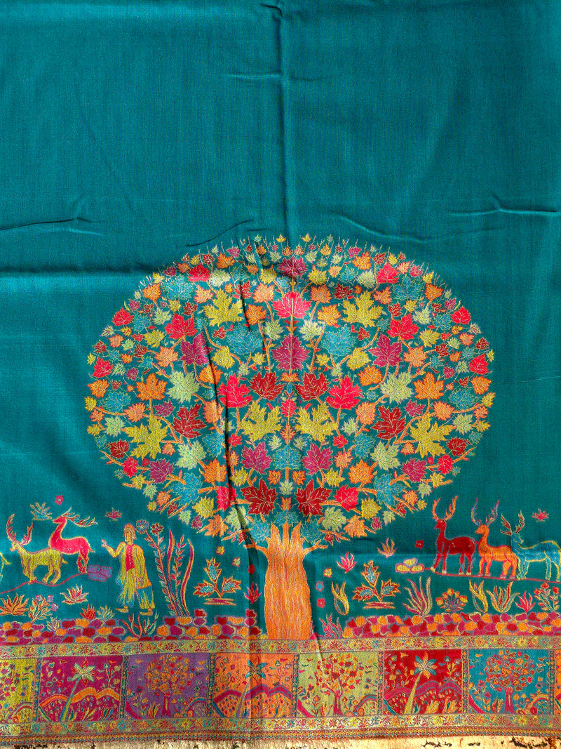 Tree of Life : Green : Authentic Kashmiri Kani Saree