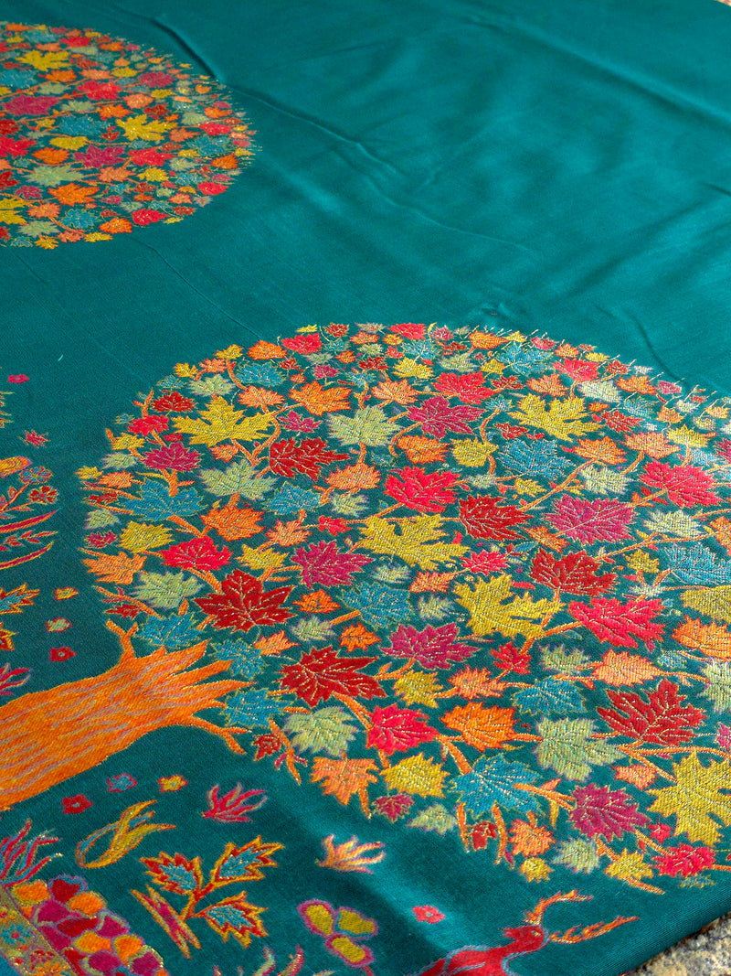 Tree of Life : Green : Authentic Kashmiri Kani Saree