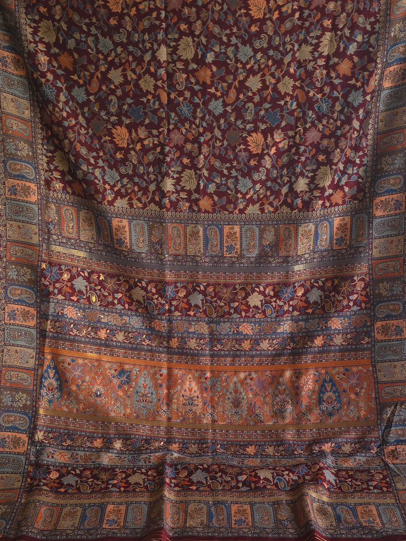 Parijat - Maroon Monochrome : Authentic Kashmiri Saree