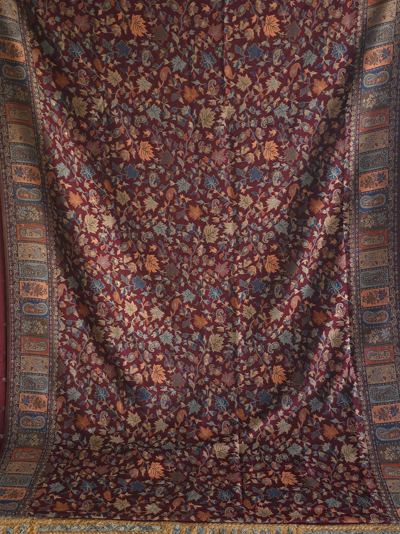 Parijat - Maroon Monochrome : Authentic Kashmiri Saree