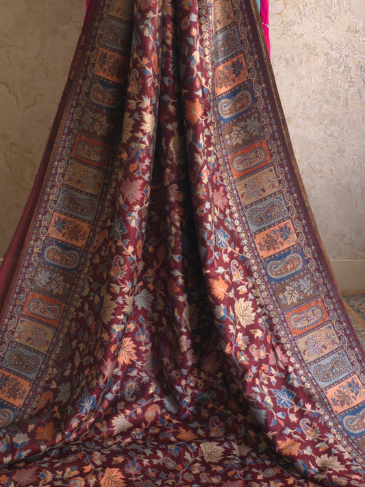 Parijat - Maroon Monochrome : Authentic Kashmiri Saree
