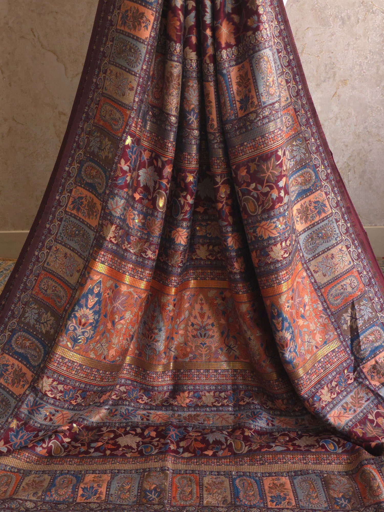 Parijat - Maroon Monochrome : Authentic Kashmiri Saree