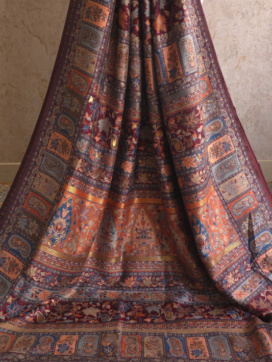 Parijat - Maroon Monochrome : Kashmiri Heritage Saree