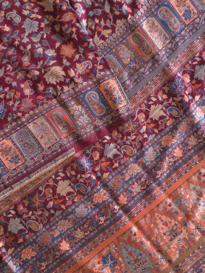 Parijat - Maroon Monochrome : Authentic Kashmiri Saree