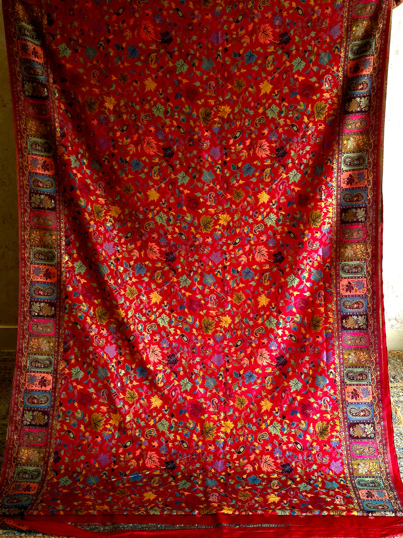 Parijat - Cherry Red Monochrome : Kashmiri Heritage Saree