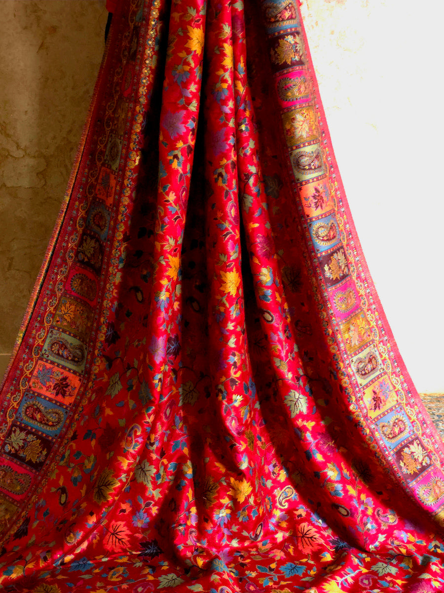 Parijat - Cherry Red Monochrome : Kashmiri Heritage Saree