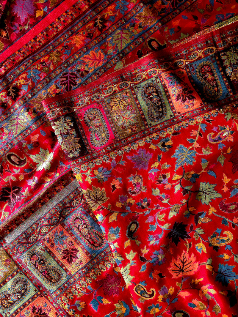 Parijat - Cherry Red Monochrome : Kashmiri Heritage Saree
