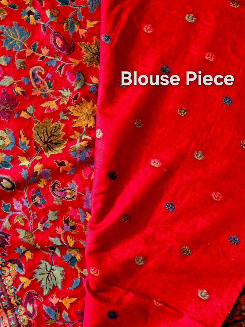 Parijat - Cherry Red Monochrome : Kashmiri Heritage Saree