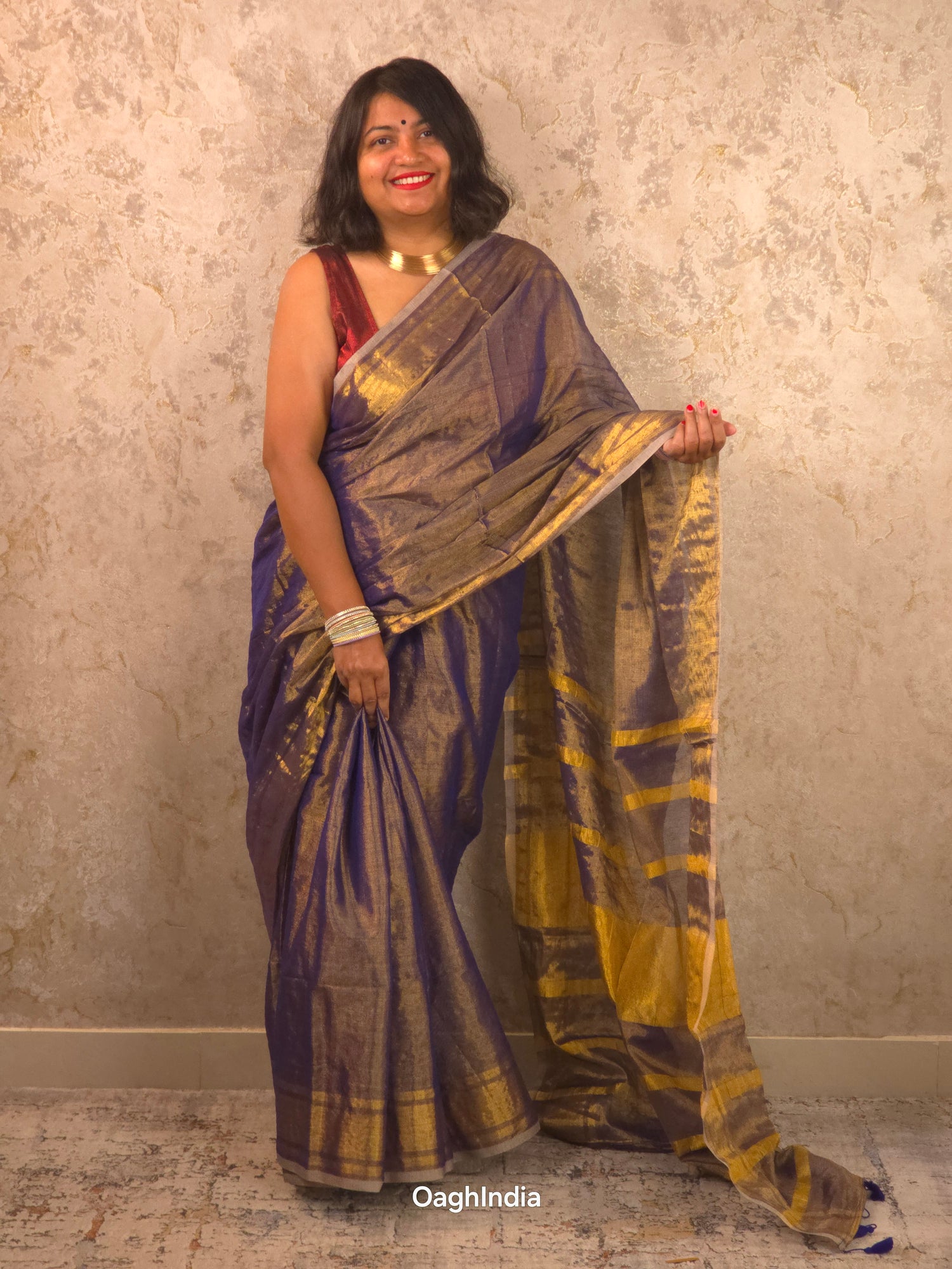 Amethyst Mist : Metallic Tissue Saree