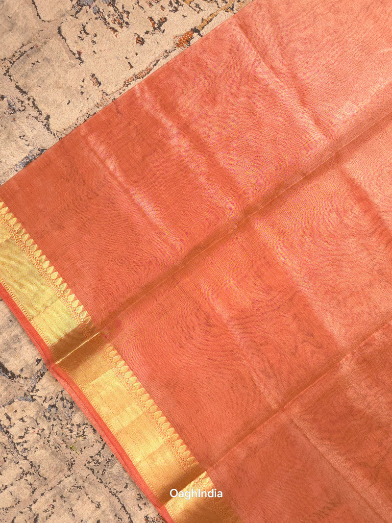 Kora Tissue Banarasi Blouse Piece Light Orange